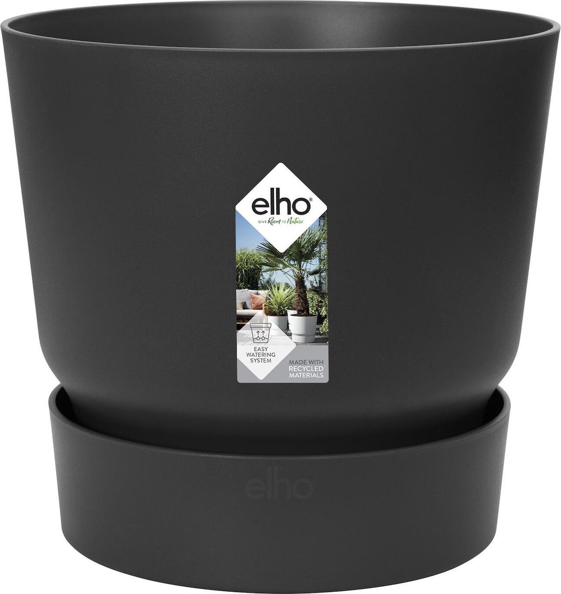 Elho Greenville Rond 14 - Bloempot voor Buiten met Waterreservoir - 100% Gerecycled Plastic - Ø 14 x H 13.4 cm - Living black