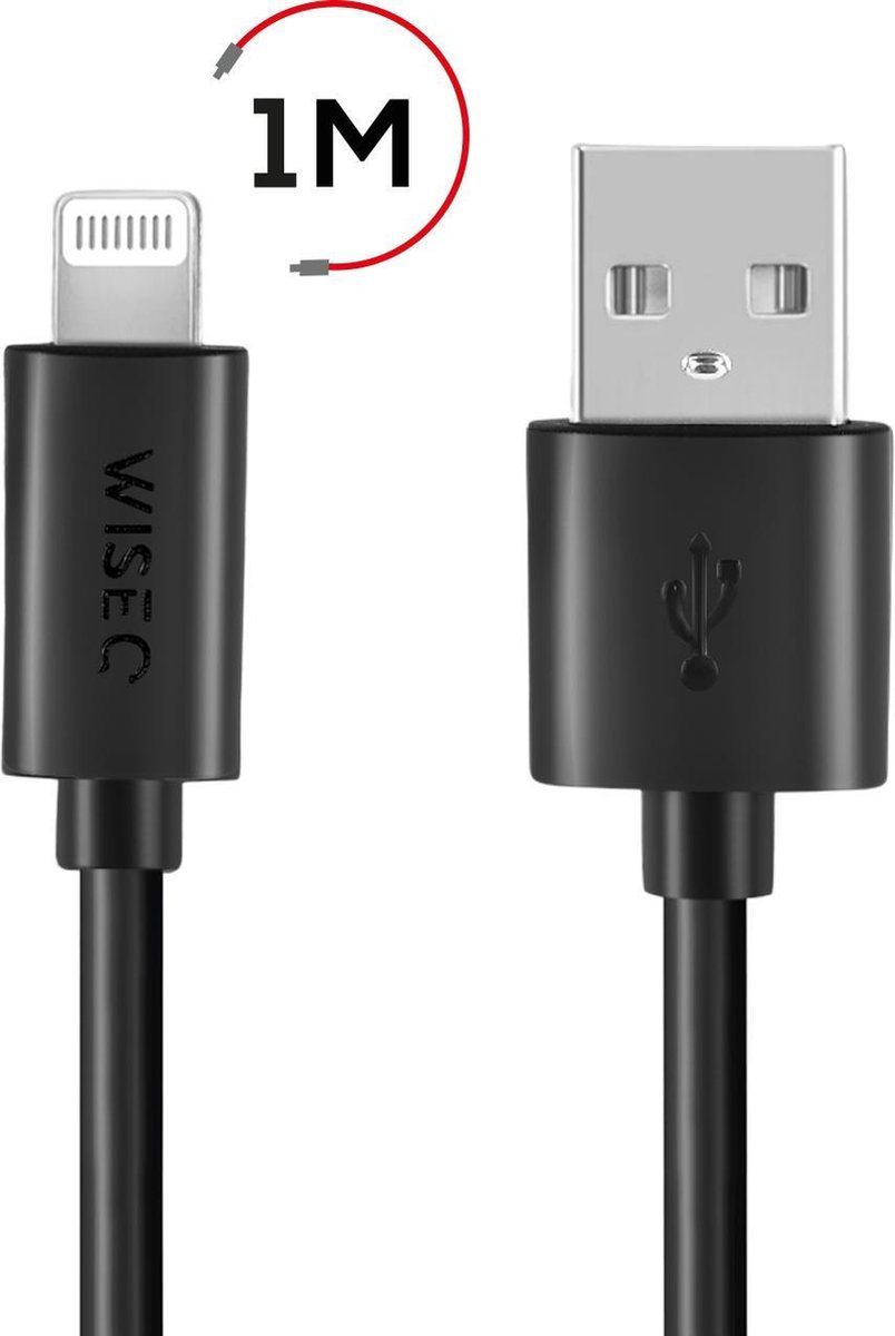 WISEQ iPhone Kabel - 1 Meter - USB naar Apple Lightning - Zwart - WISEQ