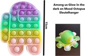 Manks Kids Collections ® Glow in the dark Pop it AmongUS + Octopus sleutelhanger - cadeautip - Zacht kleur Regenboog