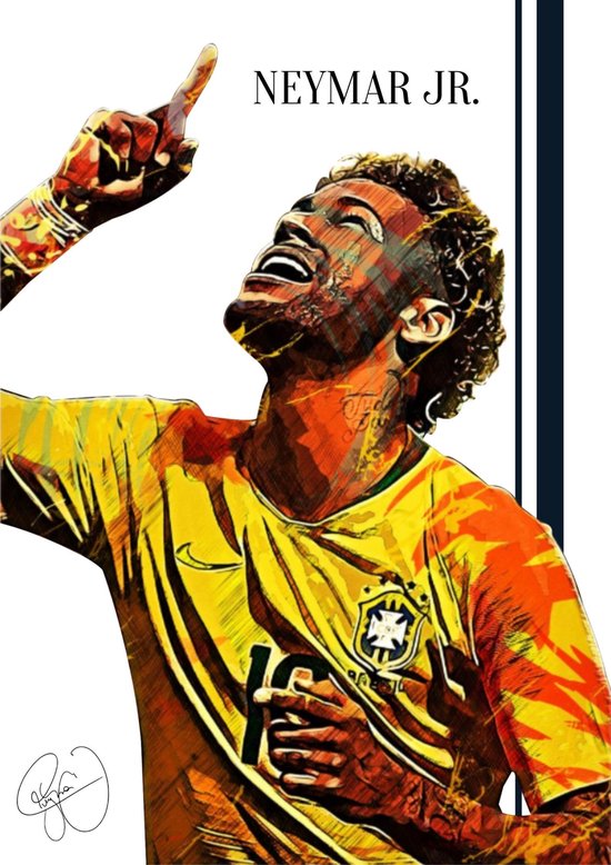 Poster Neymar Jr. | Brazilië | PSG | FIFA | Voetbal poster | Voetbal | UEFA Champions League | 60x42 | A2 | Kinderkamer | Bekende voetballer | Geschikt om in te lijsten