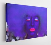 Fantastische video van sexy cyberraver-vrouw gefilmd in fluorescerende kleding onder UV-zwart licht - Modern Art Canvas - Horizontaal - 686198620 - 80*60 Horizontal