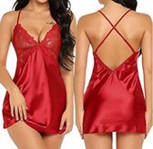 Satijnen nachtjurk- sexy lingerie- nachtjapon- nachtkleding- rood