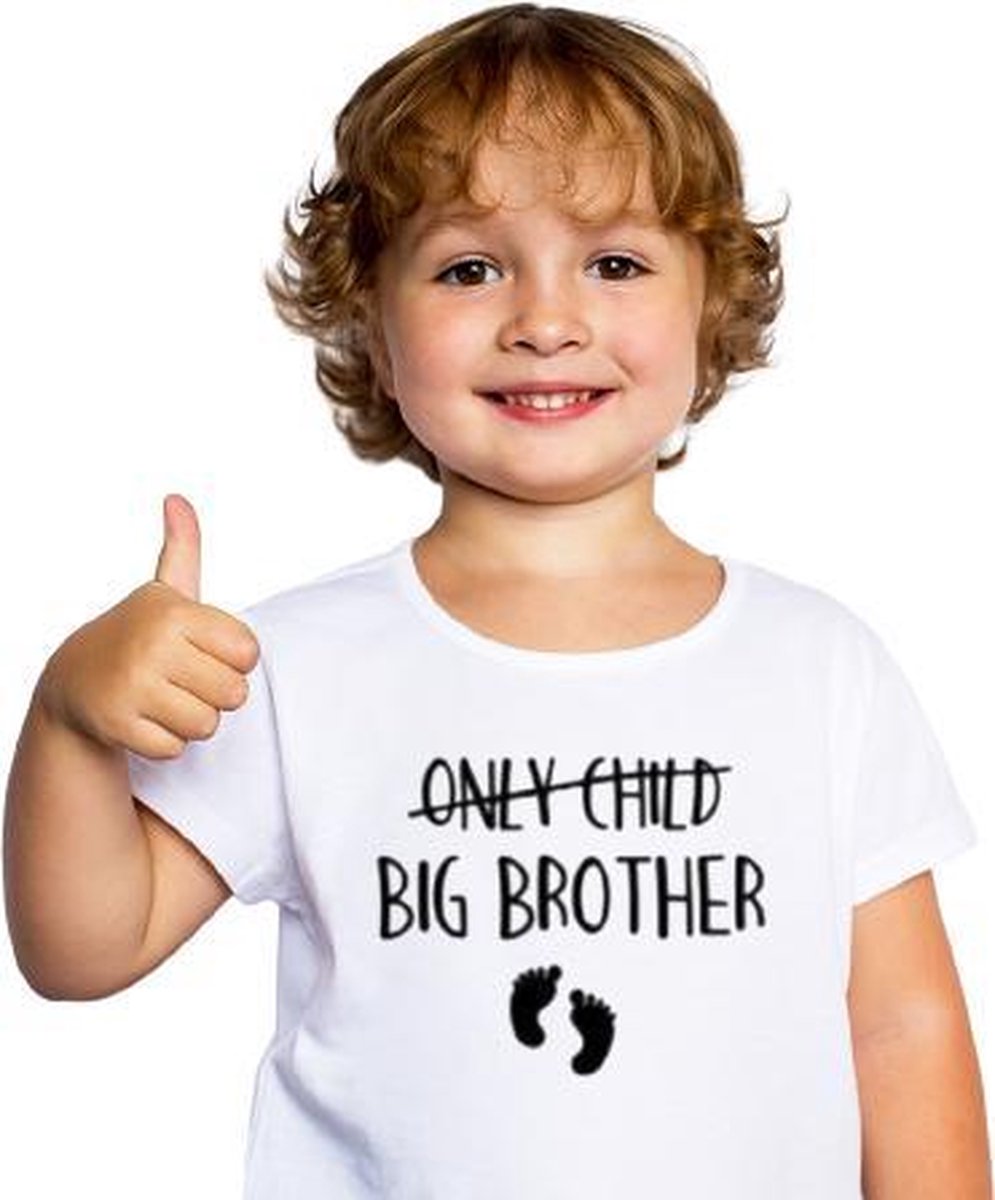 Only child BIG BROTHER T-shirt | Grote broer shirt wit | Leeftijd ca. 5 tot 6 jaar