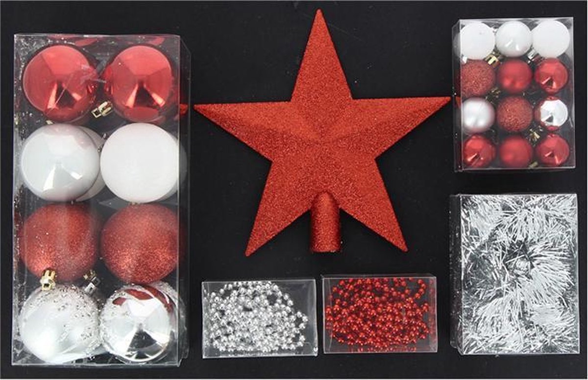 Kerstbal Kit & Rood / Zilver Climtstand - Set 44PCS - Plastic - Rood - SILUMEN