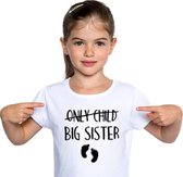 Only child BIG SISTER T-shirt | Grote zus shirt wit | Leeftijd ca. 1 tot 2 jaar