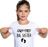 Only child BIG SISTER T-shirt | Grote zus shirt wit | Leeftijd ca. 4 tot 5 jaar