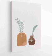 Earth tone boho gebladerte lijntekeningen tekenen met abstracte vorm. Abstract Plant Art-ontwerp voor print, omslag, behang, minimale en natuurlijke kunst aan de muur. 2 - Moderne