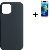 iPhone 13 Mini Hoesje - iPhone 13 Mini Screenprotector - Siliconen - iPhone 13 Mini Hoes Zwart Case + Tempered Glass