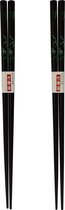 DongDong - Eetstokjes Japanse stijl - 2 paar - Bamboeblad motief - 22,5 cm - Zwart
