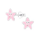 Joy|S - Zilveren ster oorbellen - roze zeester oorknoppen