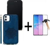 GSMNed – Leren telefoonhoes iPhone 11 blauw – Luxe iPhone hoesje – pasjeshouder – Portemonnee met magneetsluiting – blauw – met screenprotector