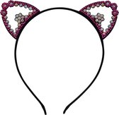 Jessidress® Hoofdband Haar Diadeem met Katten Oren vol strass Meisjes Haarband - Fushia