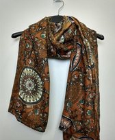 Lange dames sjaal Angela fantasieprint roestbruin wit zwart groen