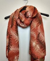 Lange dames sjaal Diana varenprint roestbruin zwart wit beige goud