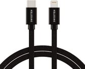 Swissten Lightning naar USB-C Kabel voor iPhone 8/SE/X/XS/XR/11/12/13/14 - Pro/Pro Max/Mini/Plus en diverse iPad modellen - Gecertificeerd door Apple - 1.2M - Zwart