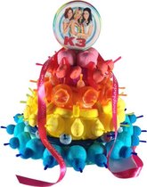 Snoeptaart -  K3 - Snoeptoren - In cadeauverpakking met gekleurd krullint