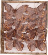 Vlinders met clip systeem - Bruin -decoratie vlinders op clip natuurlijke tinten - Lente versiering/woondecoratie/bruiloft versiering - 10.5cm x 6.5 cm - 8 stuks