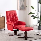 Fauteuil met voetenbank kunstleer rood