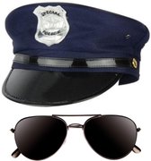 Politie agent verkleed setje -  Politie print pet en donkere zonnebril - Verkleedkleding volwassenen
