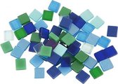 2x zakjes van 395x stuks Mozaiek tegels kunsthars groen/blauw 5 x 5 mm - kleine tegeltjes - Hobby/knutselen - Mozaieken