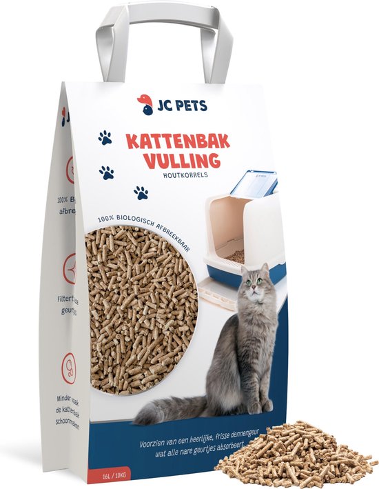 JC Pets Kattenbakvulling - Houtkorrels - 10KG / 16L