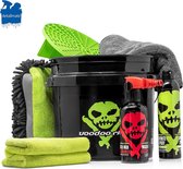 Voodoo Ride Bucket + Grit, 750 ml Wash & Wax Car Shampoo + Inifnity Spray Quick Wax + 3 in 1 Wash Mitt + Polishing Cloth + Microfibre Drying Cloth 40x60 cm