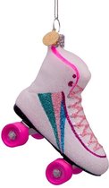 Glazen kerst decoratie hanger witte rolschaats met regenboog H9cm