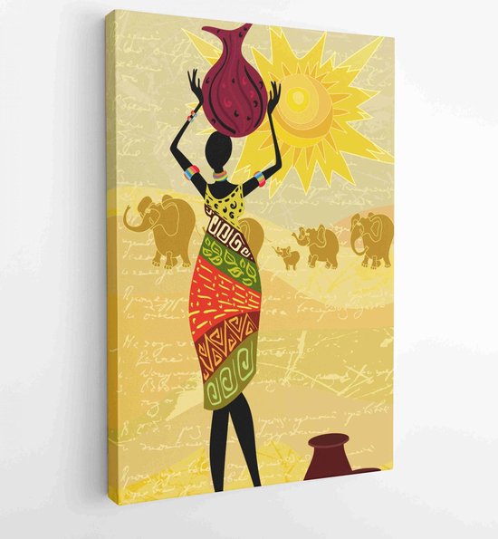 Landschap met een Afrikaanse vrouw decoratief - Moderne schilderijen - Verticaal - 83365243 - 40-30 Vertical