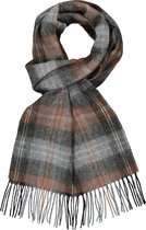 Profuomo heren sjaal - geweven wol - grijs met zwart en camel geruit - Maat: One size