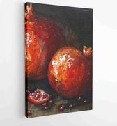 Olieverf rode granaatappels. Rijpe granaatappels op een zwarte achtergrond. stilleven, hedendaagse kunst - Moderne schilderijen - Verticaal - 1893007906 - 115*75 Vertical