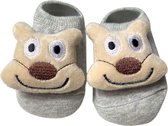 Babysokjes- baby - babysokken 0-1 jaar - beertje - anti-slip - grijs - creme