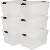 Iris Ohyama, set van 6, opbergdozen, 45 L, met clips, stapelbaar, woonkamer, slaapkamer, garage - Top Box TB-45 - Transparant