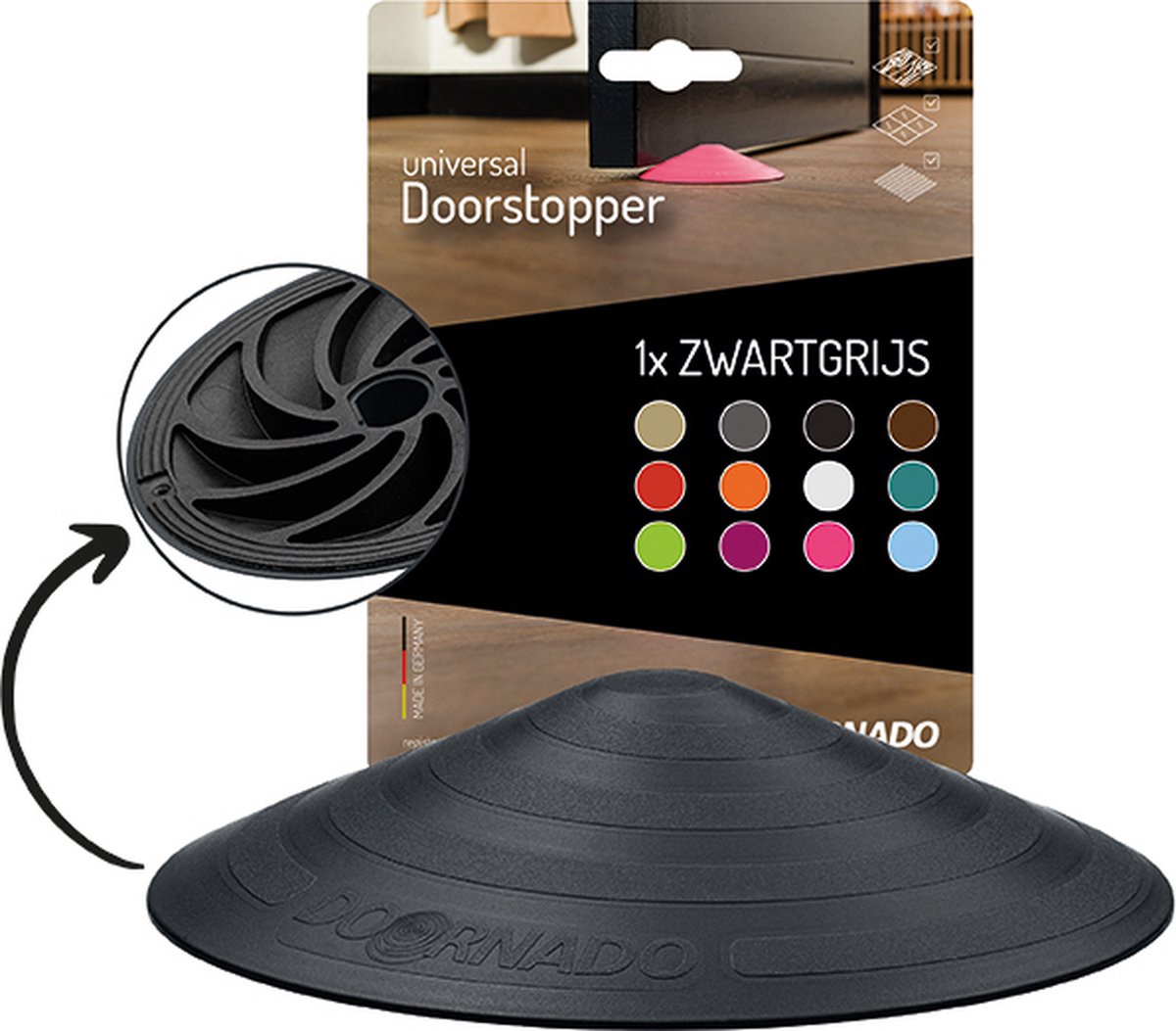Doornado Deurstopper - Deurstoppers voor binnen en buiten - 1 stuk deurstop - Deurbuffer - Zwart-graphite - Doornado