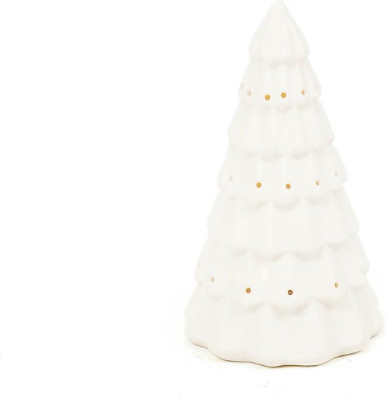 Housevitamin - Dolomieten Kerstboom / Kerstversiering met Led verlichting - 6X6X10 cm ( S ) - Wit