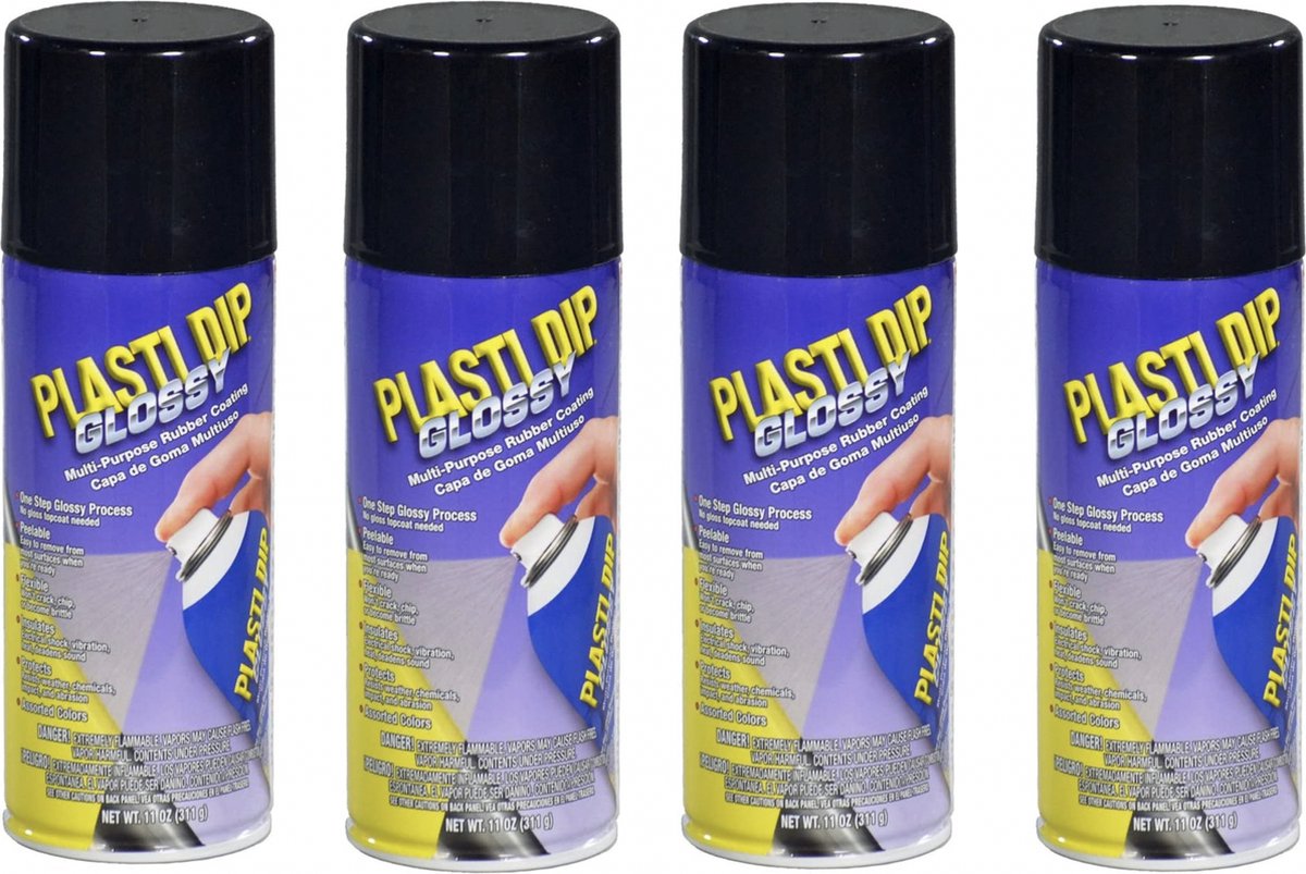 Plasti Dip Spray set 4 x 325 ml. zwart glanzend.