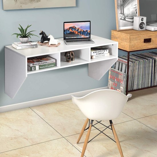 Zwevend bureau met lade - Computerbureau aan de muur om ruimte te besparen in slaapkamer, woonkamer, thuiskantoor, wandtafel met opbergruimte Zwevend bureau met lade - Computerbureau aan de muur om ruimte te besparen in slaapkamer, woonkamer, thuiskantoor, wandtafel met opbergruimte