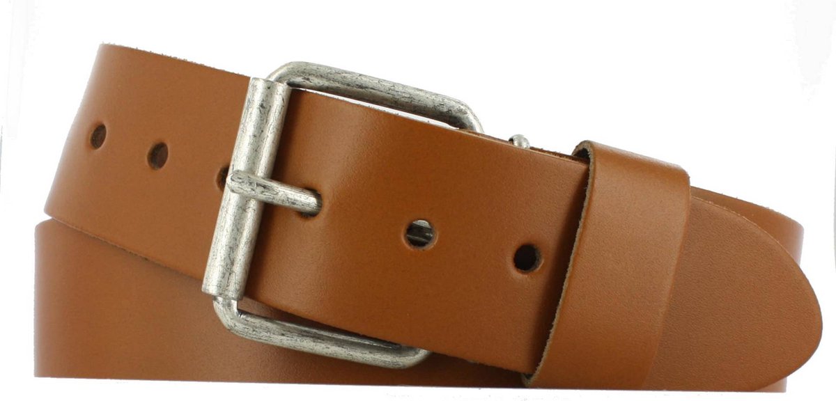 Leren Dames/Heren Riem Glad Leer | 5cm breed | Riemmaat: 95cm (totale lengte: 110cm) | 100% echt leer | Kleur: cognac | Nikkelvrije gesp