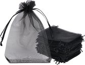 organza zakjes - 10x15 cm - feestzakjes - snoepzakjes - cadeauzakjes - geboorte - sieradenzakjes - trekkoord - zwart - 100 stuks