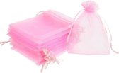organza zakjes - 10x15 cm - feestzakjes - snoepzakjes - cadeauzakjes - geboorte - sieradenzakjes - trekkoord - roze - 100 stuks
