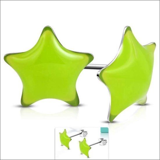 Aramat jewels ® - Ster oorbellen licht groen emaille staal 9mm