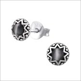 Aramat jewels ® - Zilveren oorbellen cats eye grijs 925 zilver 5mm geoxideerd