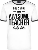 This is what an awesome teacher looks like wit/zwart ringer cadeau t-shirt - heren - beroepen / cadeau shirt L