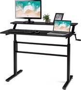2-laags in hoogte verstelbaar bureau, zit-sta-werkstation met monitorplank, ergonomische computer tafel voor thuiskantoor (Zwart)