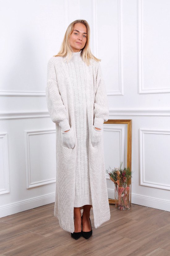 2 delige comfy set beige Lange jurk met vest in verschillende kleuren Dames Set. bol