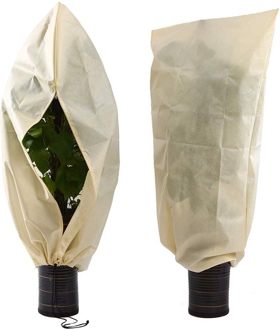 Set van 2 80x120 cm Winterbescherming voor Planten | Bruin Vorstbescherming Opbergtas | Potplantenzak met Ritssluiting en Trekkoord | Dik Materiaal, Scheurvast, Wasbaar