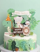 Jungle taarttopper - dinosauriërs- dino - olifant - giraf - leeuw - zebra - dieren - feestversiering - feestdecatie - taart - caketopper - cupcakes - dierenthema