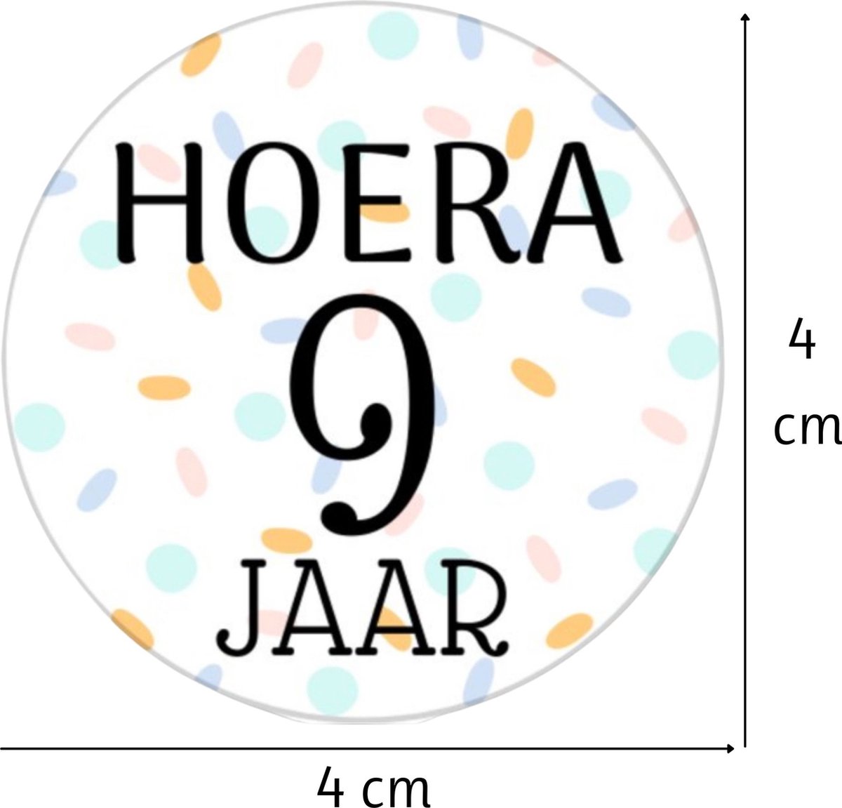 Traktatiestickers Hoera 9 Jaar - Stickervel - Cadeausticker - Wensetiket - Rond 40 mm - Sluitsticker - 20 stuks - Wit Pastel Groen Geel Roze Groen Blauw Paars Confetti - Sticker 9e Verjaardag - Kinder Traktatie - Basisschool Kinderfeestje Feest — afbeelding 5