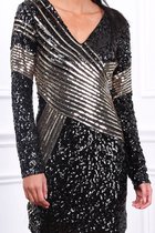 Glitter Jurk - Avond jurk - Feestjurk - met Pailletten - zwart/goud - Dames Feestjurk - Nok Nak - Feestjurkje