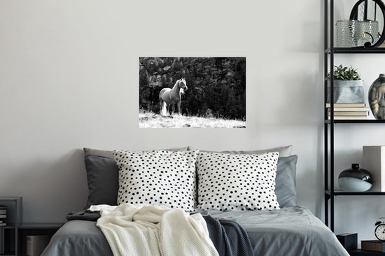 Stickers muraux - Film autocollant - Cheval Haflinger dans les montagnes - noir et blanc - 60x40 cm - Film adhésif - Stickers muraux Chambre d'enfant - Papier peint autocollant - Papier peint autocollant - Film autocollant
