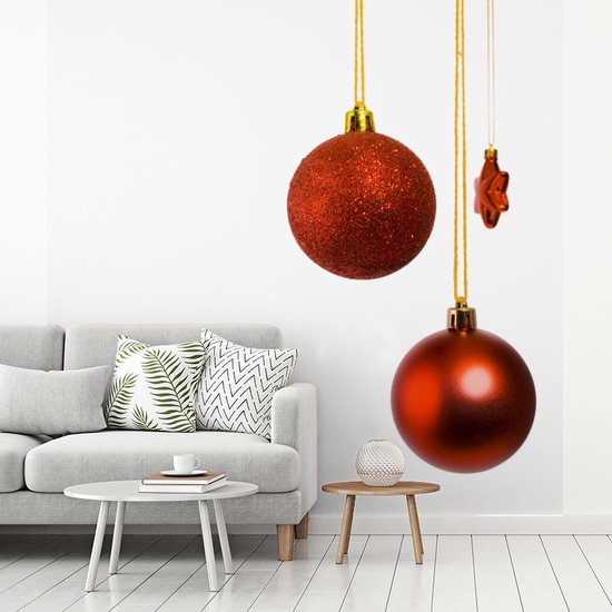 Papier peint Papier peint photo en vinyle - Une paire de boules de Noël rouges avec une étoile de Noël rouge largeur 300 cm x hauteur 300 cm - Tirage photo sur papier peint (disponible en 7 tailles)